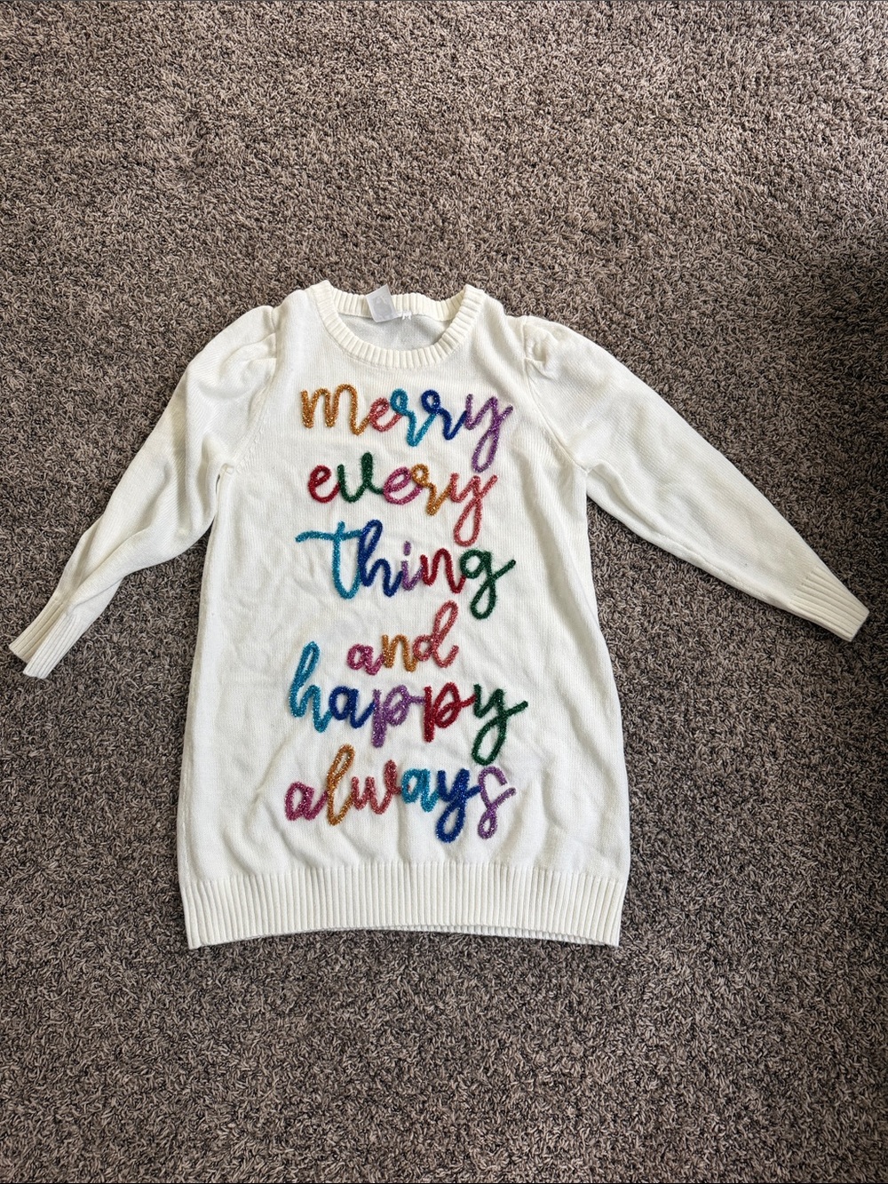 QUEEN OF SPARKLES Cream Crewneck Sweater with Colorful Rainbow Script